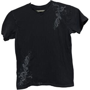 Michael Brandon Men Shirt Size L Gray Embroidered V-Neck 100% Cotton Y2K Grunge